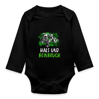 Motocross Tshirt Für Herren Damen Enduro Supermoto - Baby Bio-Langarm-Body - Schwarz - Vorne