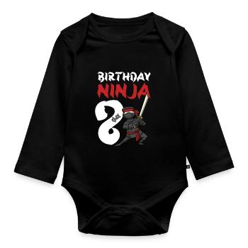 Geburtstagsparty 8 Jahre alter japanischer Ninja Geburtstag - Baby Bio-Langarm-Body - Schwarz - Vorne