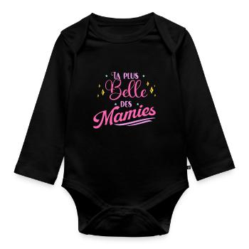 Plus Belle Des Mamies Cadeau Fête Des Grands-Mères - Body Bébé bio manches longues - noir - Devant