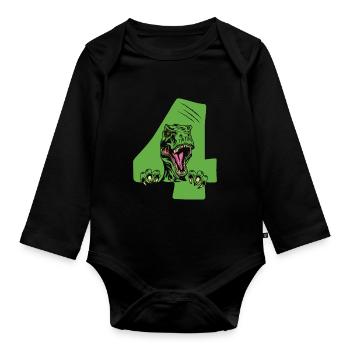 Enfants 4ème anniversaire 4 ans Dino Dinosaur - Body Bébé bio manches longues - noir - Devant