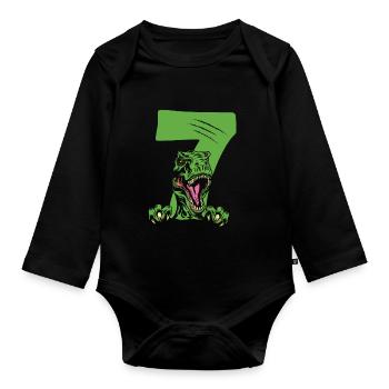 Children 7th Birthday 7 Years Dino Dinosaur - Organic Longsleeve Baby Bodysuit - black - Front