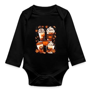 Herbst, Halloween Kaffee und Kürbisse - Baby Bio-Langarm-Body - Schwarz - Vorne