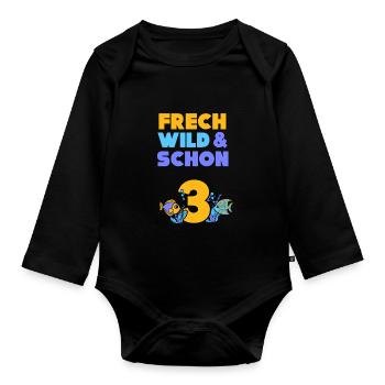 3 Jahre Geburtstag Junge Mädchen Fisch - Baby Bio-Langarm-Body - Schwarz - Vorne