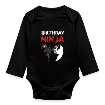 Geburtstagsparty 9 Jahre alter japanischer Ninja Geburtstag - Baby Bio-Langarm-Body - Schwarz - Vorne