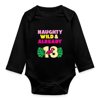 18 Jahre Geburtstag Flamingo - Baby Bio-Langarm-Body - Schwarz - Vorne