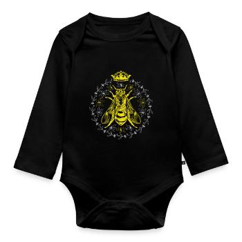 Bienenkönigin Geschenk für Hobby Imker Bienenvolk - Baby Bio-Langarm-Body - Schwarz - Vorne