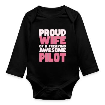 Stolze Ehefrau Eines Verdammt Guten Pilots - Baby Bio-Langarm-Body - Schwarz - Vorne