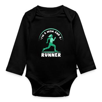 I am a mother and a runner jogging - Organic Longsleeve Baby Bodysuit - black - Front
