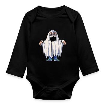 Kids Ghost Costume - Organic Longsleeve Baby Bodysuit - black - Front