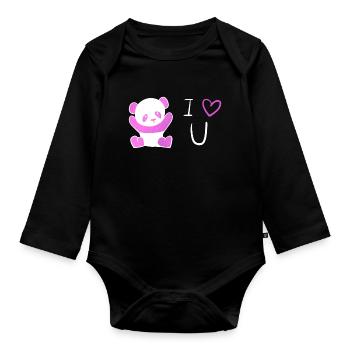 pinker panda ich liebe dich - Baby Bio-Langarm-Body - Schwarz - Vorne