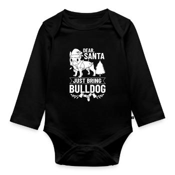 Chien Bulldog anglais Chiots Noël - Body Bébé bio manches longues - noir - Devant