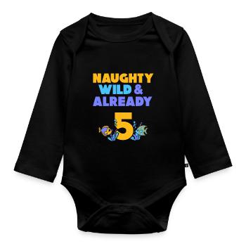 5 Jahre Geburtstag Junge Mädchen Fisch - Baby Bio-Langarm-Body - Schwarz - Vorne