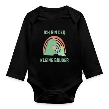 Dinosaurier Kleiner Bruder - Ich bin der kleine - Baby Bio-Langarm-Body - Schwarz - Vorne