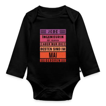 Ingenieurin Geburtstag Mai geboren Ingenieurin - Baby Bio-Langarm-Body - Schwarz - Vorne