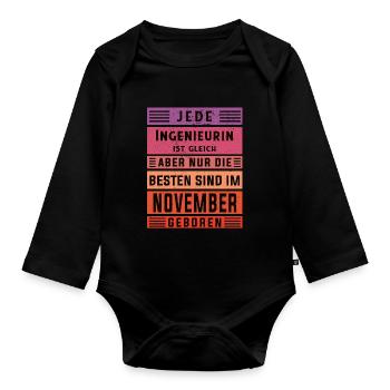 Ingenieurin Geburtstag November geboren - Baby Bio-Langarm-Body - Schwarz - Vorne