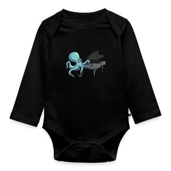 Octopus Piano Pianiste - Body Bébé bio manches longues - noir - Devant
