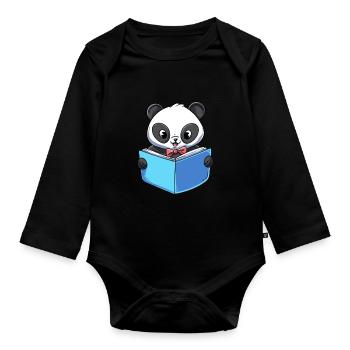 Panda Lesebuch - Baby Bio-Langarm-Body - Schwarz - Vorne