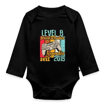 Level 8 freigeschaltet legendär seit 2015 - Baby Bio-Langarm-Body - Schwarz - Vorne