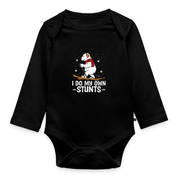Skifahrer Ski Fahren Winter Schnee Bär Spruch - Baby Bio-Langarm-Body - Schwarz - Vorne