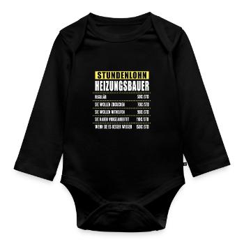 Stundenlohn Heizungsbauer - Baby Bio-Langarm-Body - Schwarz - Vorne