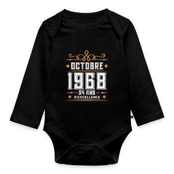 Octobre 1968 54 Ans d'excellence Anniversaire - Body Bébé bio manches longues - noir - Devant