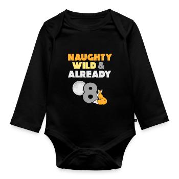 8 Jahre Geburtstag Junge Mädchen Fuchs - Baby Bio-Langarm-Body - Schwarz - Vorne
