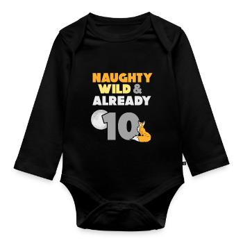 10 Jahre Geburtstag Junge Mädchen Fuchs - Baby Bio-Langarm-Body - Schwarz - Vorne