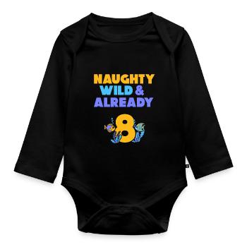 8 Jahre Geburtstag Junge Mädchen Fisch - Baby Bio-Langarm-Body - Schwarz - Vorne