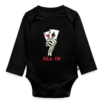 Joueur de poker Cartes de poker Ace Skeleton Hand Poker - Body Bébé bio manches longues - noir - Devant