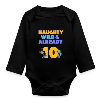 10 Jahre Geburtstag Junge Mädchen Fisch - Baby Bio-Langarm-Body - Schwarz - Vorne