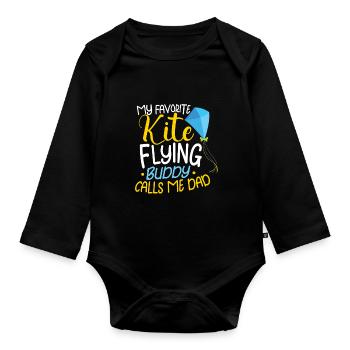 Kite Flying Kite Fan For Fite Flying Lovers - Organic Longsleeve Baby Bodysuit - black - Front