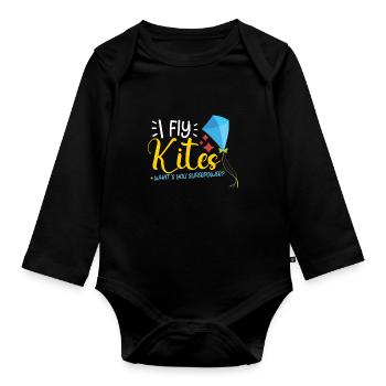 Kite Flying Kite Fan For Fite Flying Lovers - Organic Longsleeve Baby Bodysuit - black - Front