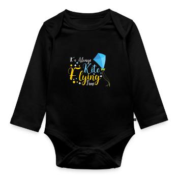 Kite Flying Kite Fan For Fite Flying Lovers - Organic Longsleeve Baby Bodysuit - black - Front