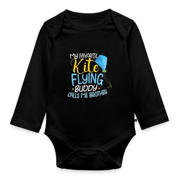 Kite Flying Kite Fan For Fite Flying Lovers - Organic Longsleeve Baby Bodysuit - black - Front