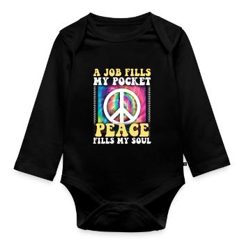 Hippie Tshirt Mouvement pour la Paix Woodstock Boho Groove - Body Bébé bio manches longues - noir - Devant