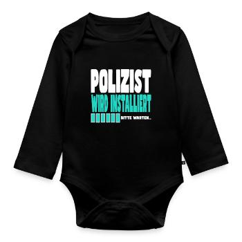 Polizist wird installiert - Baby Bio-Langarm-Body - Schwarz - Vorne