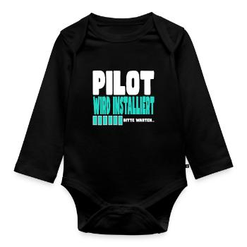 Pilot wird installiert - Baby Bio-Langarm-Body - Schwarz - Vorne
