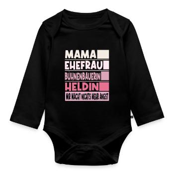 Bühnenbauerin Mama Ehefrau Heldin - Baby Bio-Langarm-Body - Schwarz - Vorne