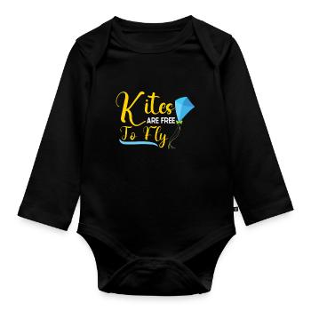 Kite Flying Kite Fan For Fite Flying Lovers - Organic Longsleeve Baby Bodysuit - black - Front