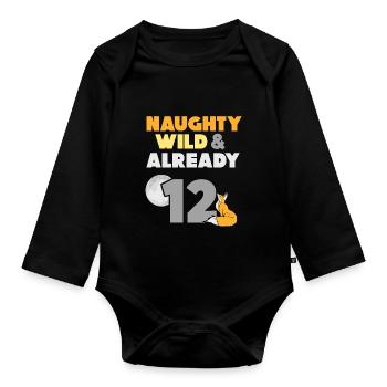 12 Jahre Geburtstag Junge Mädchen Fuchs - Baby Bio-Langarm-Body - Schwarz - Vorne