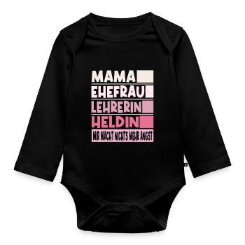 Lehrerin Mama Ehefrau Heldin - Baby Bio-Langarm-Body - Schwarz - Vorne