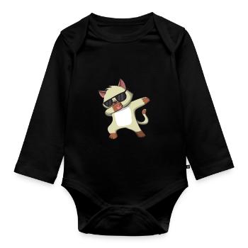 Katzen-Sonnenbrille - Baby Bio-Langarm-Body - Schwarz - Vorne
