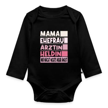 Ärztin Mama Ehefrau Heldin - Baby Bio-Langarm-Body - Schwarz - Vorne