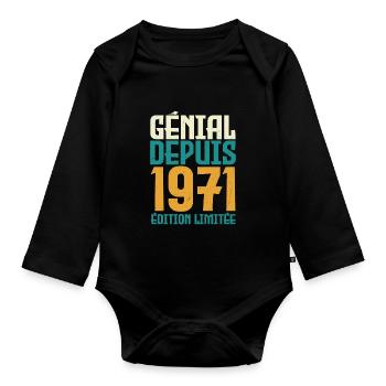 génial depuis 1971 - né en 1971 - anniversaire - Body Bébé bio manches longues - noir - Devant