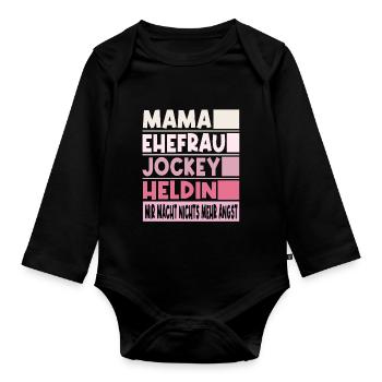 Jockey Mama Ehefrau Heldin - Baby Bio-Langarm-Body - Schwarz - Vorne