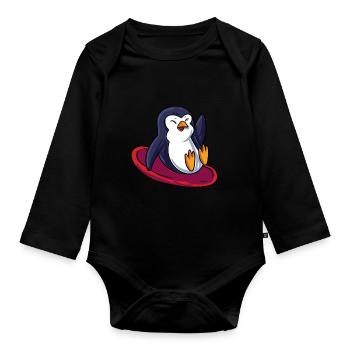 Penguin Sledge - Organic Longsleeve Baby Bodysuit - black - Front