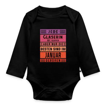 Glaserinei Geburtstag Januar geboren Glaserin - Baby Bio-Langarm-Body - Schwarz - Vorne