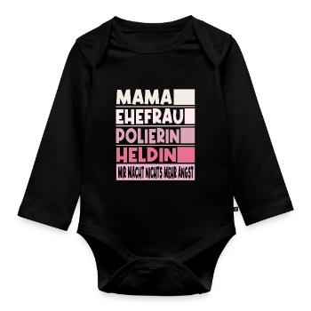 Polierin Mama Ehefrau Heldin - Baby Bio-Langarm-Body - Schwarz - Vorne