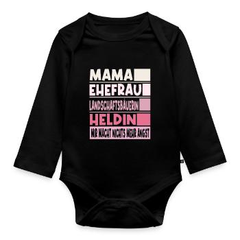 Landschaftsbäuerin Mama Ehefrau Heldin - Baby Bio-Langarm-Body - Schwarz - Vorne