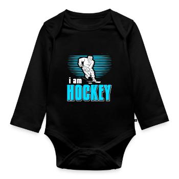 I Am Hockey Cool Awesome Retro T-Shirt Present - Organic Longsleeve Baby Bodysuit - black - Front